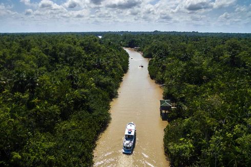 Embarcación navegando por un río en medio de zona selvática. Desarrollo sostenible - Banco Interamericano de Desarrollo - BID 